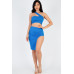 Sexy Solid One Shoulder Crop Top & Split Thigh Midi Skirt Set