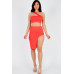 Sexy Solid One Shoulder Crop Top & Split Thigh Midi Skirt Set