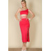Sexy Solid Color One Shoulder Crop Top & Drawstring Ruched Crisscross Tie Back Side Slit Hem Skirt Set