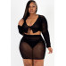 Plus Size Sheer Mesh Tie Front Crop Top & Ruched Side Mini Dress