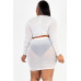 Plus Size Sheer Mesh Tie Front Crop Top & Ruched Side Mini Dress