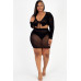 Plus Size Sheer Mesh Tie Front Crop Top & Ruched Side Mini Dress