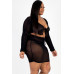 Plus Size Sheer Mesh Tie Front Crop Top & Ruched Side Mini Dress