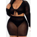 Plus Size Sheer Mesh Tie Front Crop Top & Ruched Side Mini Dress