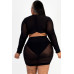 Plus Size Sheer Mesh Tie Front Crop Top & Ruched Side Mini Dress