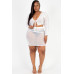 Plus Size Sheer Mesh Tie Front Crop Top & Ruched Side Mini Dress