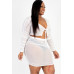 Plus Size Sheer Mesh Tie Front Crop Top & Ruched Side Mini Dress