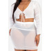Plus Size Sheer Mesh Tie Front Crop Top & Ruched Side Mini Dress