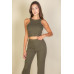 Ribbed Cropped Top And Bootcut Pants Sets