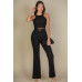 Ribbed Cropped Top And Bootcut Pants Sets