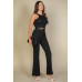 Ribbed Cropped Top And Bootcut Pants Sets