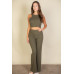 Ribbed Cropped Top And Bootcut Pants Sets