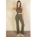 Ribbed Cropped Top And Bootcut Pants Sets