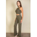 Ribbed Cropped Top And Bootcut Pants Sets