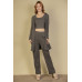 Flat Back Rib 3 Pieces Cami Top With Pants And Long Cardigan Set