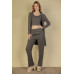 Flat Back Rib 3 Pieces Cami Top With Pants And Long Cardigan Set