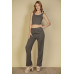 Flat Back Rib 3 Pieces Cami Top With Pants And Long Cardigan Set