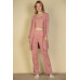 Flat Back Rib 3 Pieces Cami Top With Pants And Long Cardigan Set
