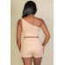 Exposed Seam One Shoulder Crop Top & Shorts Set