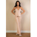 Split Front Backless Halter Top & Flare Pants Set