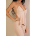 Split Front Backless Halter Top & Flare Pants Set
