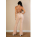 Split Front Backless Halter Top & Flare Pants Set