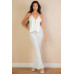 Split Front Backless Halter Top & Flare Pants Set