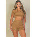 Ribbed Collared Short Sleeve Crop Top & Shorts Set