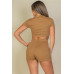 Ribbed Collared Short Sleeve Crop Top & Shorts Set