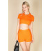 Ribbed Collared Short Sleeve Crop Top & Shorts Set
