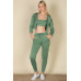 French Terry Cropped Cami With Zip-up Jacket And Joggers Set