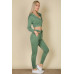 French Terry Cropped Cami With Zip-up Jacket And Joggers Set