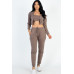 French Terry Cropped Cami With Zip-up Jacket And Joggers Set