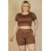 Plus Size Short Sleeve Crop Top & Shorts Set