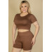 Plus Size Short Sleeve Crop Top & Shorts Set