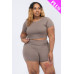 Plus Size Short Sleeve Crop Top & Shorts Set