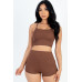 Ribbed Cami Crop Top & Ruched Shorts Set