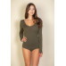 Scoop Neck Solid Long Sleeve Bodysuit