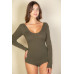 Scoop Neck Solid Long Sleeve Bodysuit