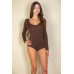 Scoop Neck Solid Long Sleeve Bodysuit