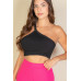 One Shoulder Ribbed Cropped Top
