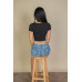 Tight Knitted Square Neck Short Sleeve T Shirt