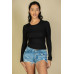 Ribbed Crew Neck Long Sleeve Tee