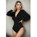 Plunge Neck Peasant Sleeve Bodysuit - CC-WH2000562