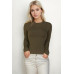 Ribbed Round Neck Long Sleeve Top