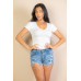 Ribbed V-neck Short Sleeve Top