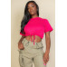 Tie Front Drawstring Short Sleeve Crop Top