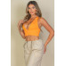 Ribbed Knit Plunge Neck Crop Top