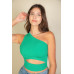 Ribbed Knit Cut Out One Shoulder Crop Top