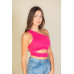 Ribbed Knit Cut Out One Shoulder Crop Top